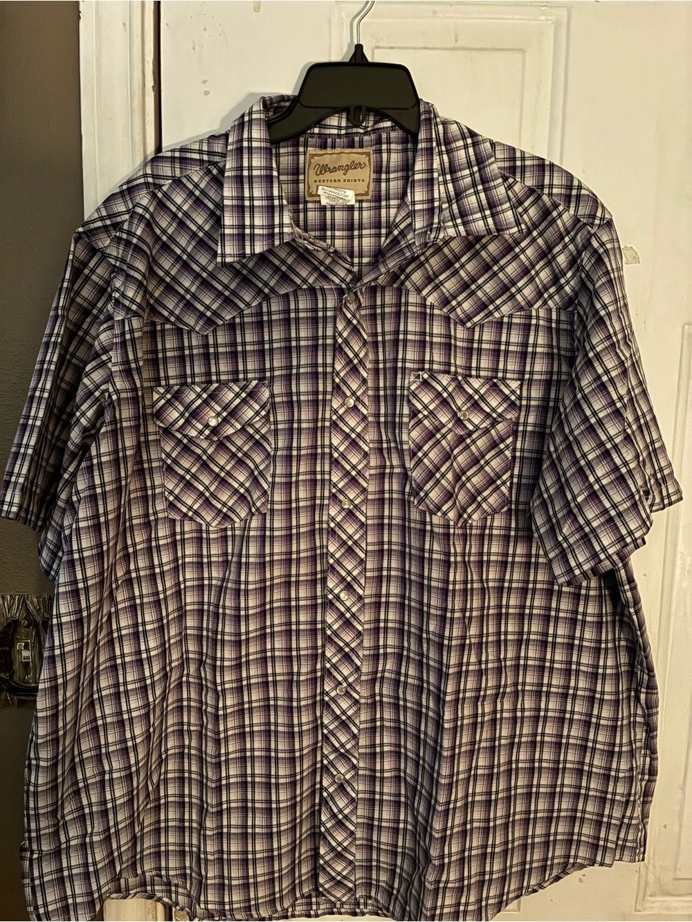 Wrangler Men’s Purple Plaid Short-Sleeve Western Shirt Pearl snaps 2xl